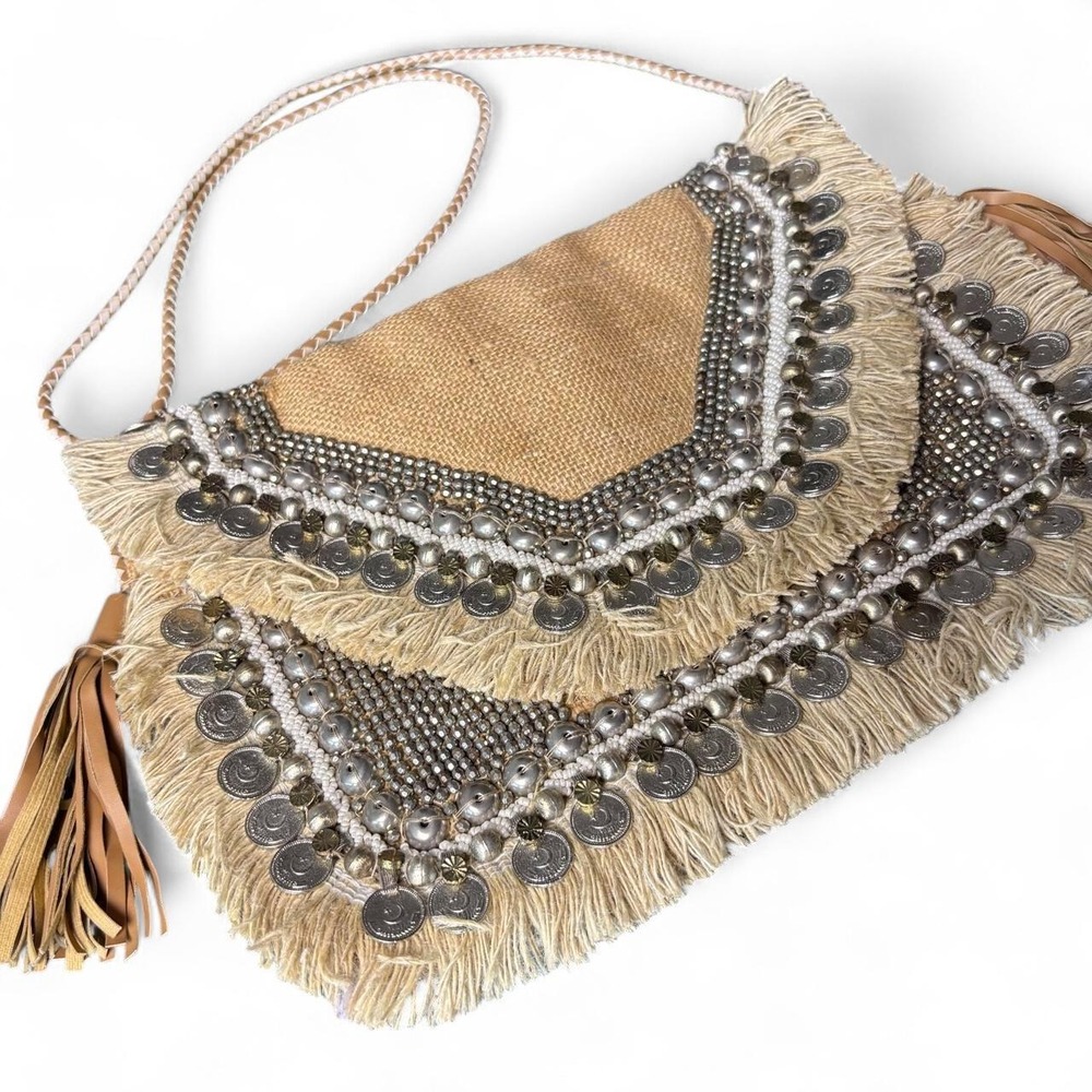 SHASHI Leela Boho Beaded Coin Fringe Crossbody Bag 🌿
